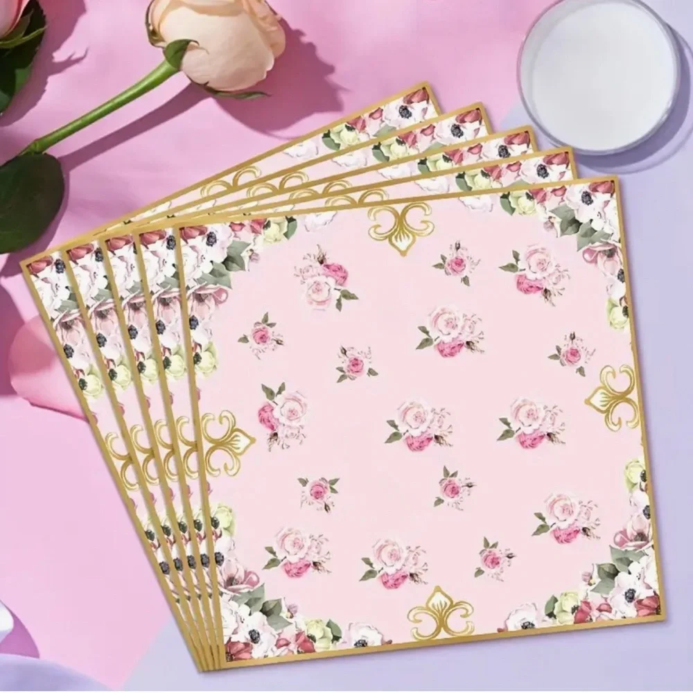 Floral Pink and Gold Afternoon Tea Luncheon Party Napkins, 20-ct
